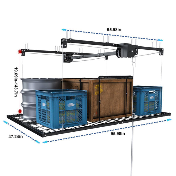 English Elm Overhead Garage Storage Rack with Crank Lowering Steel Platform for High Ceilings W2700P346226