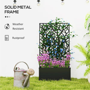 English Elm Outsunny Powder Coated Metal Raised Garden Bed with Trellis and Decorative Tree Panel W2225P485561