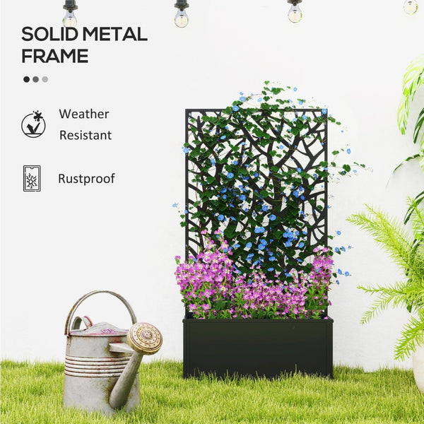 English Elm Outsunny Powder Coated Metal Raised Garden Bed with Trellis and Decorative Tree Panel W2225P485561