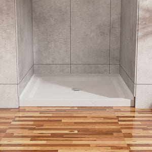 English Elm Goodyo Corner Shower Pan Acrylic Slate Textured Anti-slip Base with Center Drain D163121898