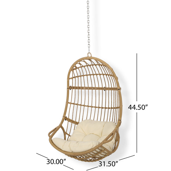 English Elm Christopher Knight Home® - BERKSHIRE Wicker Hanging Chair with 8ft Chain — Weather‑Resistant Faux Rattan Swing, 300 lb Capacity Brown+Beige 70843.00LBGE
