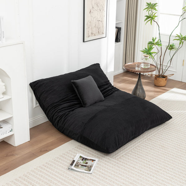 English Elm Floor bean bag chair corduroy lounger with removable washable cover, cozy adult & kid seating for home relaxation Black W1170P337429