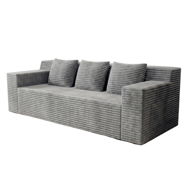 English Elm 71" Corduroy Modular Loveseat Deep Sink Cushions Two Seat Sofa for Apartments Light Grey W5571P465272