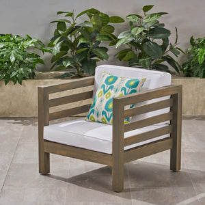 English Elm Christopher Knight Home® - OANA Outdoor Club Chair with Acacia Wood Frame, Removable Cushions, Slatted Design for Quick Drying Grey+White 65546.00WHI
