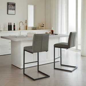 English Elm Faux Leather Counter Stools Set of Two Ergonomic Curved Back Metal Frame Kitchen Seating W5096P400639