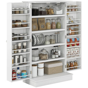 English Elm HOMCOM White Kitchen Pantry Cabinet with 5 Adjustable Shelves, 12 Spice Racks, Anti-Tip Safety Strap and Silver Hardware for Organized Storage (23.5" W x 41" H) W2225P173914
