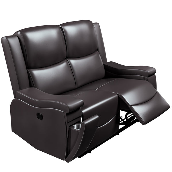 English Elm Recliner Plush 3-Seat Manual Sofa with Hidden Cup Holders, Headrest Support for Ultimate Comfort and Style Espresso 60 L x 31 W x 26 H B089P240486