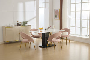 English Elm 061-Set Of 1 Pink Velvet Dining Chair With Curved Backrest & Golden Legs For Modern Spaces W527P255478
