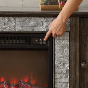 English Elm 58" Modern TV Stand with 18" Electric Fireplace, Faux Stone Mantel, Ample Storage & Cable Management for Living Room Comfort and Style Grey W2275S00027