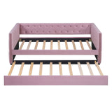 English Elm Twin Size Tufted Upholstered Daybed With Trundle, Velvet Sofabed With Rivet Design, No Box-Spring Needed,Pink