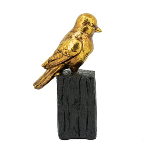 English Elm Set of 2 Gold Resin Songbird Sculpture on Faux Branch — Elegant Metallic Sparrow Accents for Mantel Tablescape Decor Antique Gold,Black W2078P406946