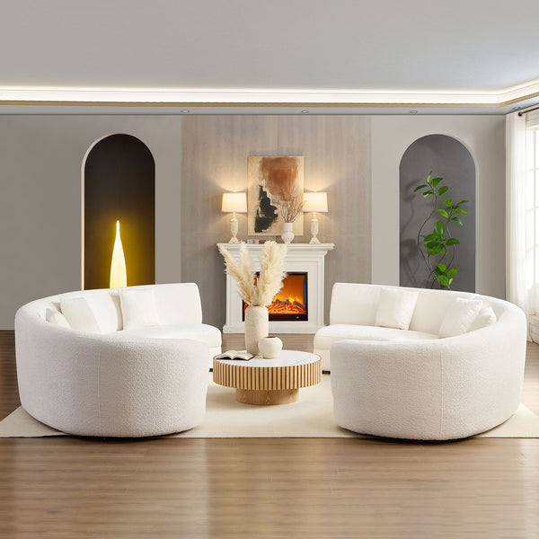 English Elm Mid-Century Bouclé Circle Sectional Sofa — Modular 3-4 Piece High-Back Beige Vintage-Inspired Lounge W3208S00011