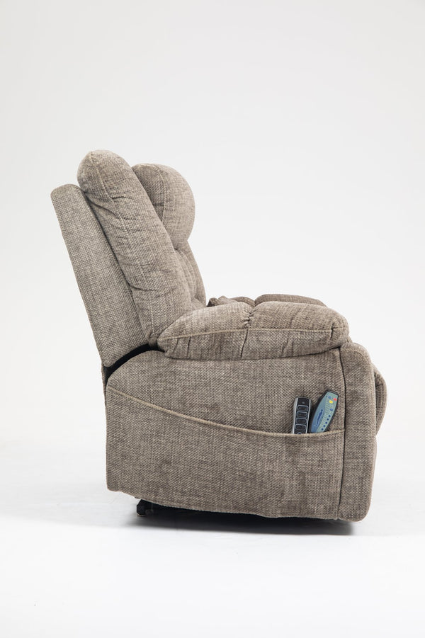 English Elm Power Lift Recliner modern velvet lift chair with remote, tufted wingback, ergonomic support, 350 lb capacity taupe W547S00065