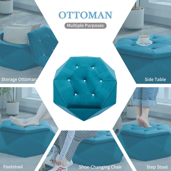 English Elm Christopher Knight Home® - Elegant Velvet Polygon Diamond Tufted Storage Ottoman with Spacious Interior, Durable Multi-Use Seating and Footrest Blue 34.64 L x 29.75 W x 15 H N761P277690C