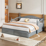 English Elm Wooden Twin Size Daybed With Twin Size Trundle, Extendable Daybed With Two Storage Drawers,Gray(Expected Arrival Time:9.12)