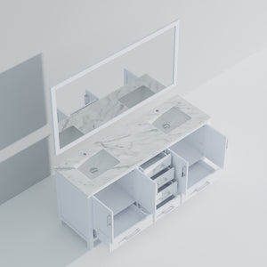 English Elm White Double Bath Vanity With Carrara Marble Top & Large Mirror - Elegant Storage Solution For Bathrooms B2731S00703-GIGA