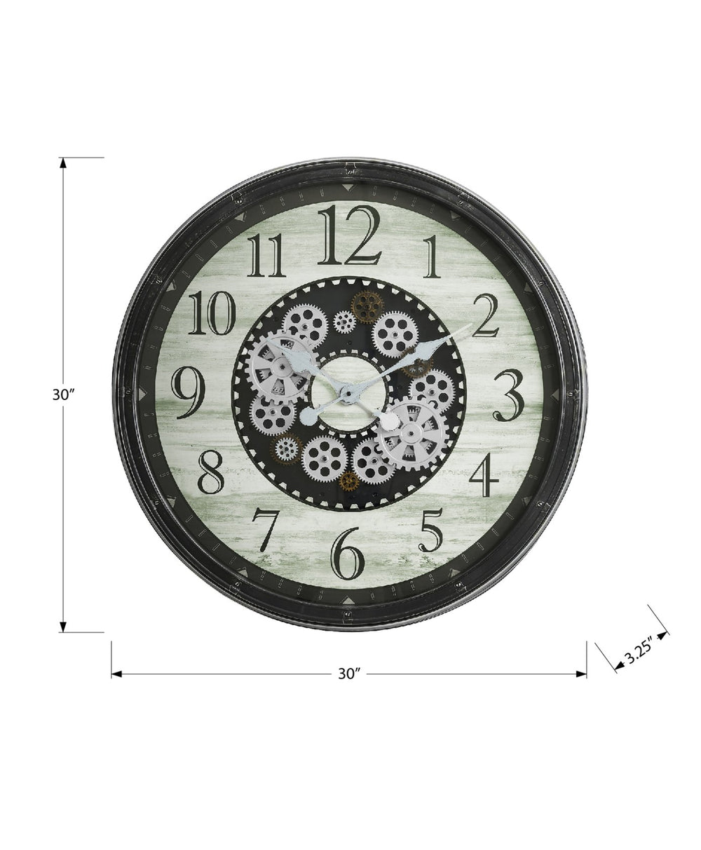 English Elm Clocks, 30" Round Gear Mechanism Wall Clock - Oversized Brown Decorative Timepiece For Any Space B2710P287134