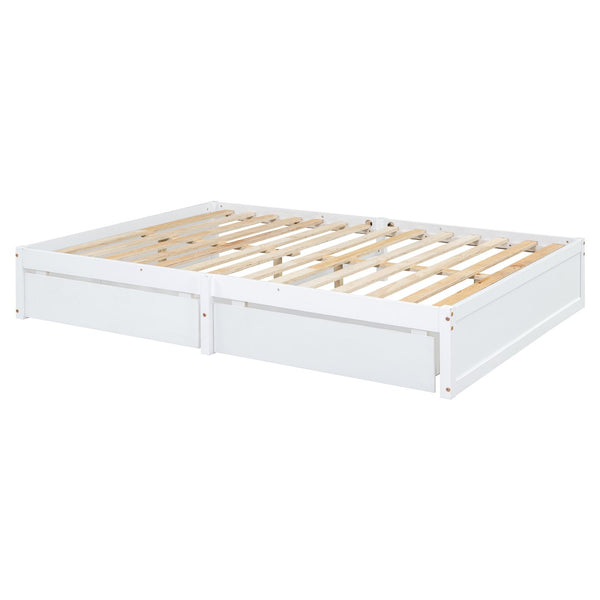 English Elm Full Size Pinewood Kids Daybed with Fence Rails Split Floor Bed and Storage Drawers White LP100882AAK