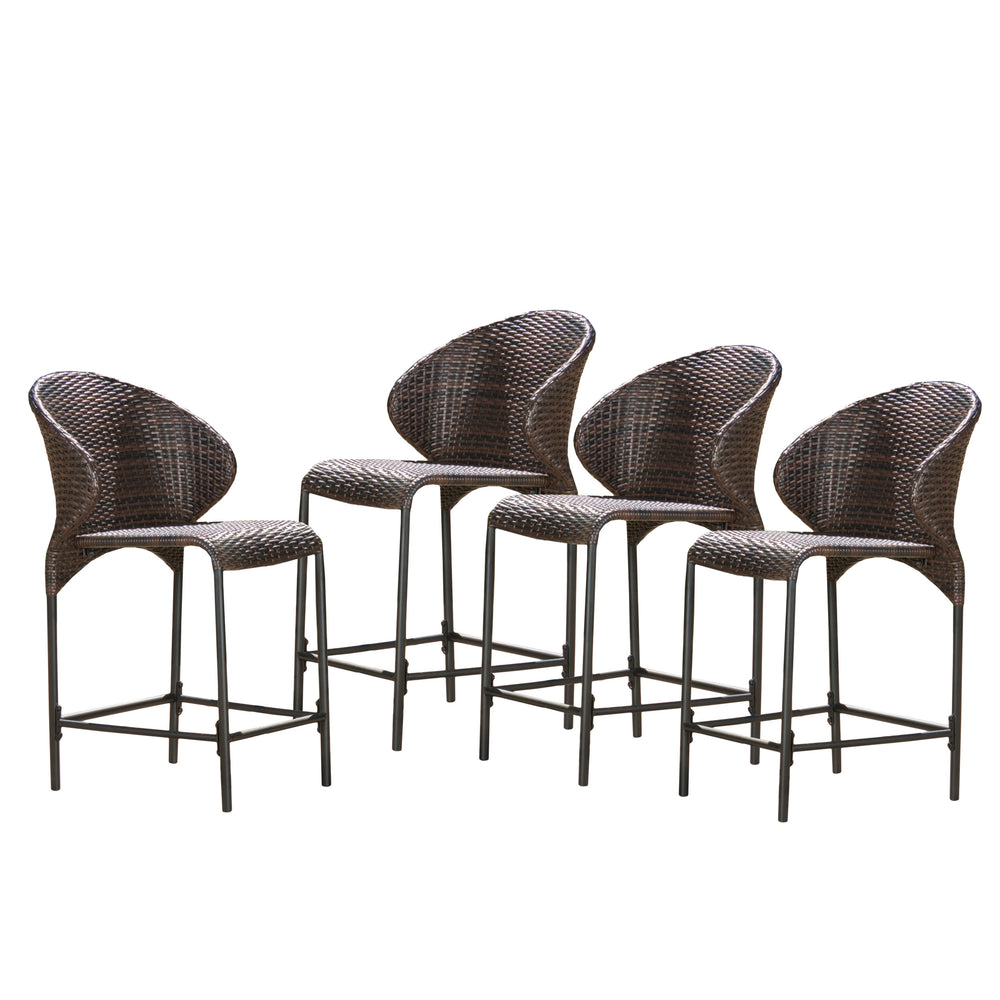 English Elm Christopher Knight Home® - Rattan Brown Multi Counter Stool Set of 4 with Curved Back & Iron Frame — Durable Outdoor Wicker Seating 53931.00