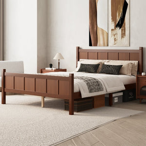 English Elm Queen Platform Bed Shaker Farmhouse Style with Vertical Slat Headboard and Wood Grain Finish Dark Walnut N733P422480P