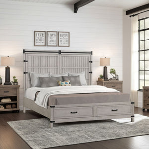 English Elm Bridgevine Alexandria Queen Storage Bed in Mountain Mist – Modern Farmhouse Rustic with USB, Drawers B108S00032
