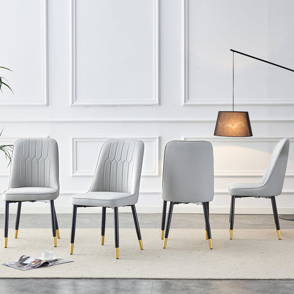 English Elm Modern Dining Chair Set of 4 with Curved PU Backrest and Padded Seat, Black Metal Legs, Easy Assembly Light Gray 33.86 L x 28.35 W x 18.5 H W1512P391672