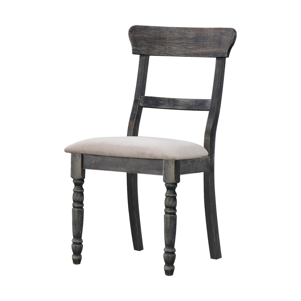 English Elm Leventis Light Brown Linen Side Chairs Set of 2 - Weathered Gray Wood, Padded Foam Seat & Turned Legs B2726P252324