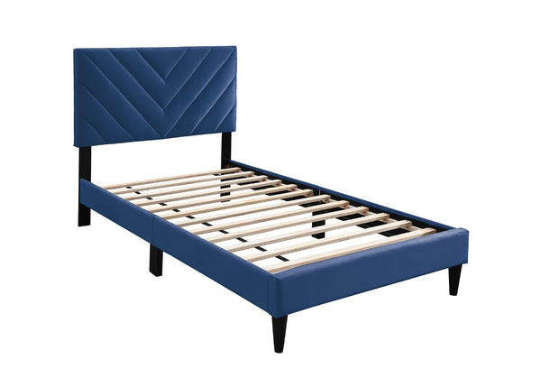 English Elm 1pc Twin Platform Bed Velvet Upholstered Adjustable Headboard V-stitch Blush Bedroom Navy Blue B011P415212