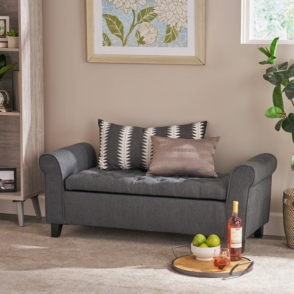 English Elm Christopher Knight Home® - HAYES Armed Storage Bench with Button-Tufted Diamond Stitch, Rolled Arms, Hidden Lift Storage, 50" Gray 59335.00DGY