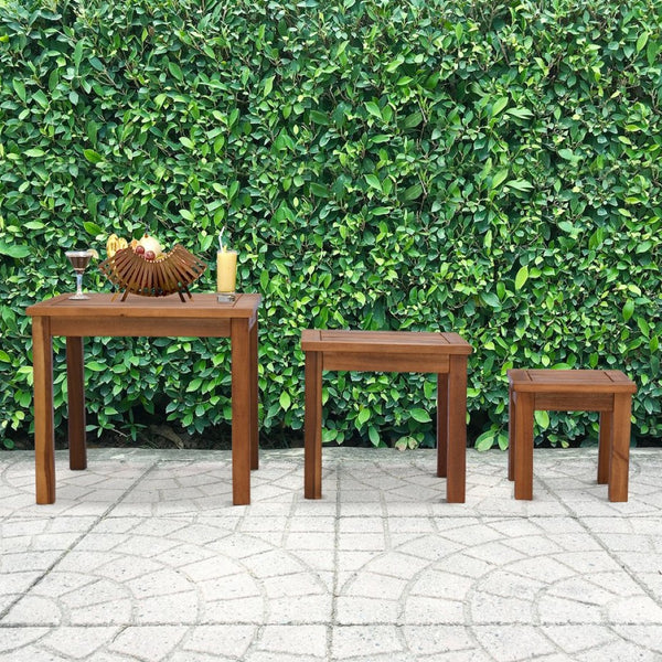 English Elm Outsunny 3-Piece Acacia Wood Nesting Side Table Set – Stylish, Weather-Resistant & Space-Saving Design W2225P217223-GIGA