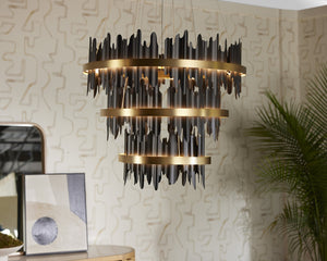 Sunpan Icarus Chandelier - Striking Black and Gold Design for a Stunning Ambience in Any Space Small - W x 36D x 93H