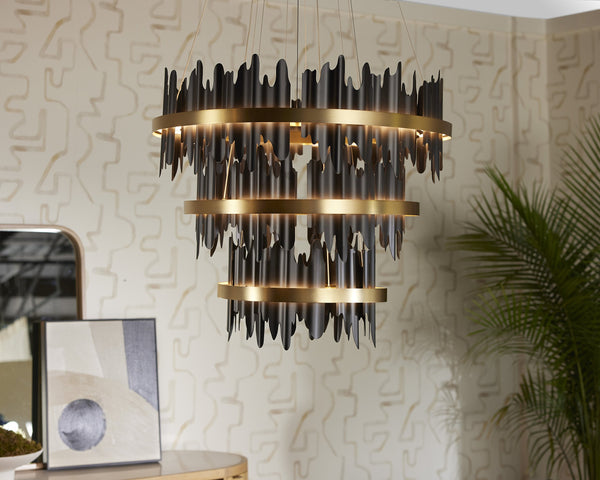 Sunpan Icarus Chandelier - Striking Black and Gold Design for a Stunning Ambience in Any Space Small - W x 36D x 93H