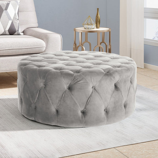 English Elm Ottoman Oversized Velvet Square Tufted Cocktail Piece for Glam Living Room Decor Grey 69074.00GRY
