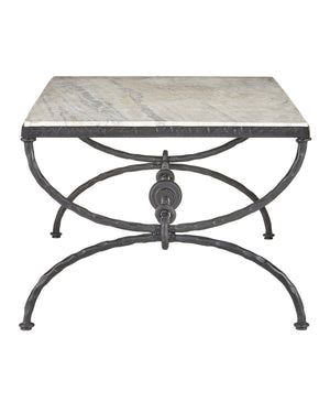 Currey & Company Agora White Travertine Cocktail Table - Greek-inspired Design With Sculptural Bronze Frame Elegance White White Travertine ,Wrought Iron 4000-0244-currey-company