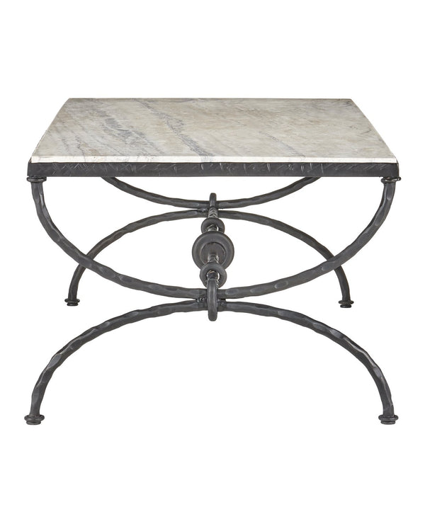 Currey & Company Agora White Travertine Cocktail Table - Greek-inspired Design With Sculptural Bronze Frame Elegance White White Travertine ,Wrought Iron 4000-0244-currey-company