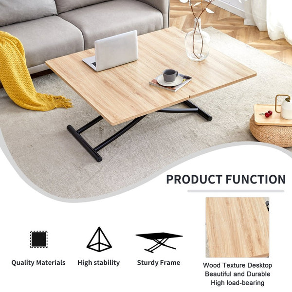 English Elm Modern Lift Top Multifunctional Table Mfc Surface Black Metal Legs Small Space Desk W1151P149702