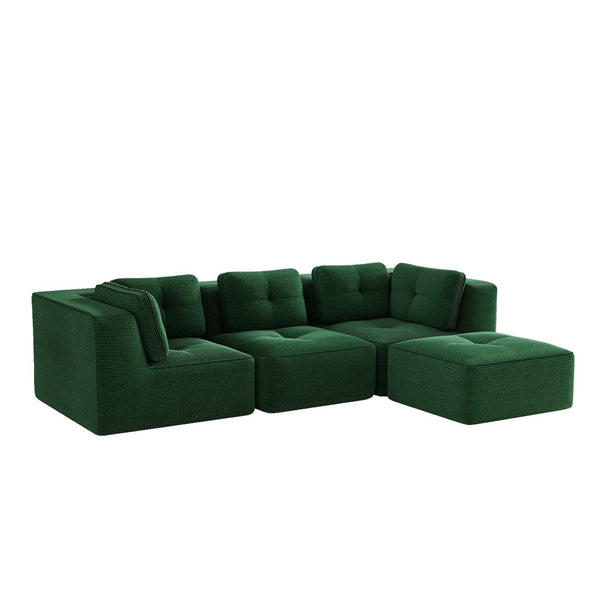 English Elm Modern Corduroy Sectional Sofa Tufted Deep Seat Couch with Movable Ottoman No Assembly Green W714S01796