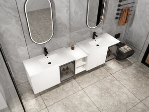 English Elm 84'' Freestanding Double Sink Bathroom Vanity Oak Finish Soft Close Storage Cabinet W999S00534