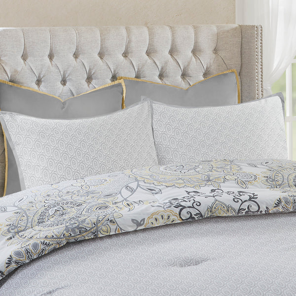 JLA Home Madison Park - 8 Botanical Cotton Reversible Comforter Set with OEKO‑TEX Safety, Watercolor Floral Medallion Chic 90 L x 90 W x 1.5H MP10-8155
