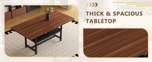 English Elm Table and Chair Set 71 Inch Walnut Grain Dining with 6 Pu Upholstered Seats Walnut+Black W1151S04278