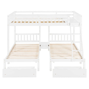 English Elm Full Over Twin Triple Bunk Bed Pinewood Frame with Storage Drawers and Guardrails LT000343AAK-2