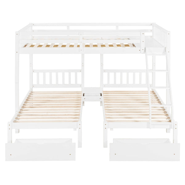 English Elm Full Over Twin Triple Bunk Bed Pinewood Frame with Storage Drawers and Guardrails LT000343AAK-2