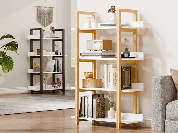 English Elm Multifuction Solid Wood Bookcase with Color-Contrast Shelves, 4-Tier Plant Stand, Sturdy Waterproof Finish W3128P261295