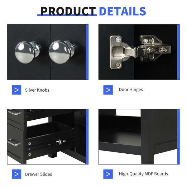 English Elm 36" Freestanding Bathroom Vanity Solid Wood Mdf Cabinet Ceramic Undermount Sink Open Shelf Black N725P364203B