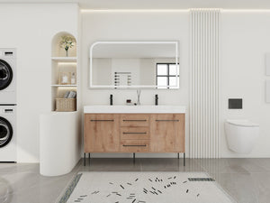 English Elm 60" Freestanding Double Sink Bathroom Vanity with Soft-close Doors and Three Drawers W999S00528