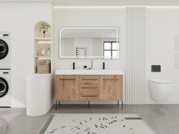 English Elm 60" Freestanding Double Sink Bathroom Vanity with Soft-close Doors and Three Drawers W999S00528