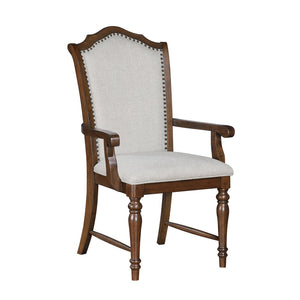 English Elm Formal Nine Piece Cherry Trestle Dining Set with Nailhead Upholstered Chairs Extendable B011S01374