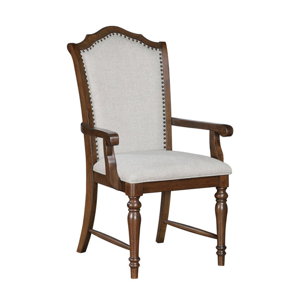 English Elm Formal Nine Piece Cherry Trestle Dining Set with Nailhead Upholstered Chairs Extendable B011S01374