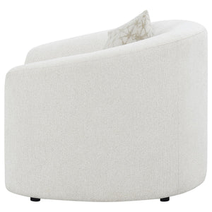 English Elm Rory Latte Boucle Sloped-Arm Lounge Chair with Metallic Pillow — Retro Barrel Design, Cozy Corner Accent B062P358171