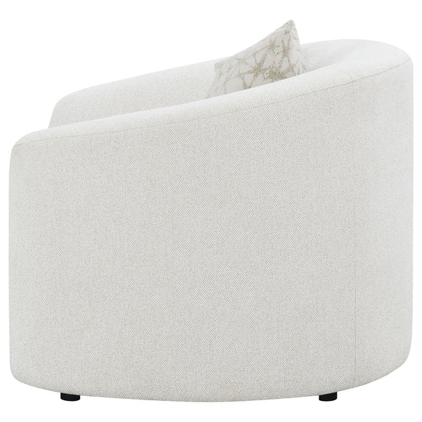 English Elm Rory Latte Boucle Sloped-Arm Lounge Chair with Metallic Pillow — Retro Barrel Design, Cozy Corner Accent B062P358171